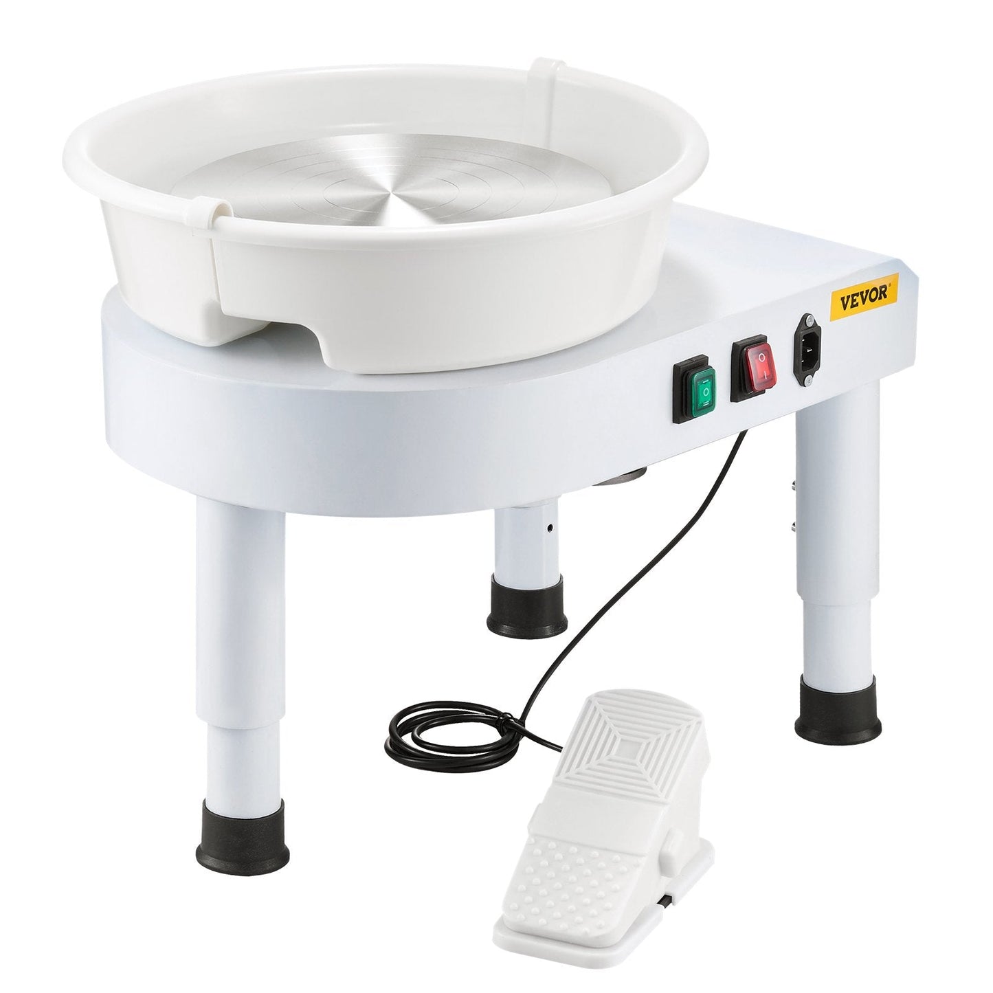 Pottery Wheel, 28 cm Ceramic Wheel Forming Machine, 60-300 RPM Speed Adjustable Foot Pedal, Adjustable Lift Leg, Detachable Basin, Complete Tool Accessory Kit for Work Art Craft DIY, White
