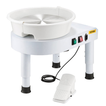Pottery Wheel, 28 cm Ceramic Wheel Forming Machine, 60-300 RPM Speed Adjustable Foot Pedal, Adjustable Lift Leg, Detachable Basin, Complete Tool Accessory Kit for Work Art Craft DIY, White