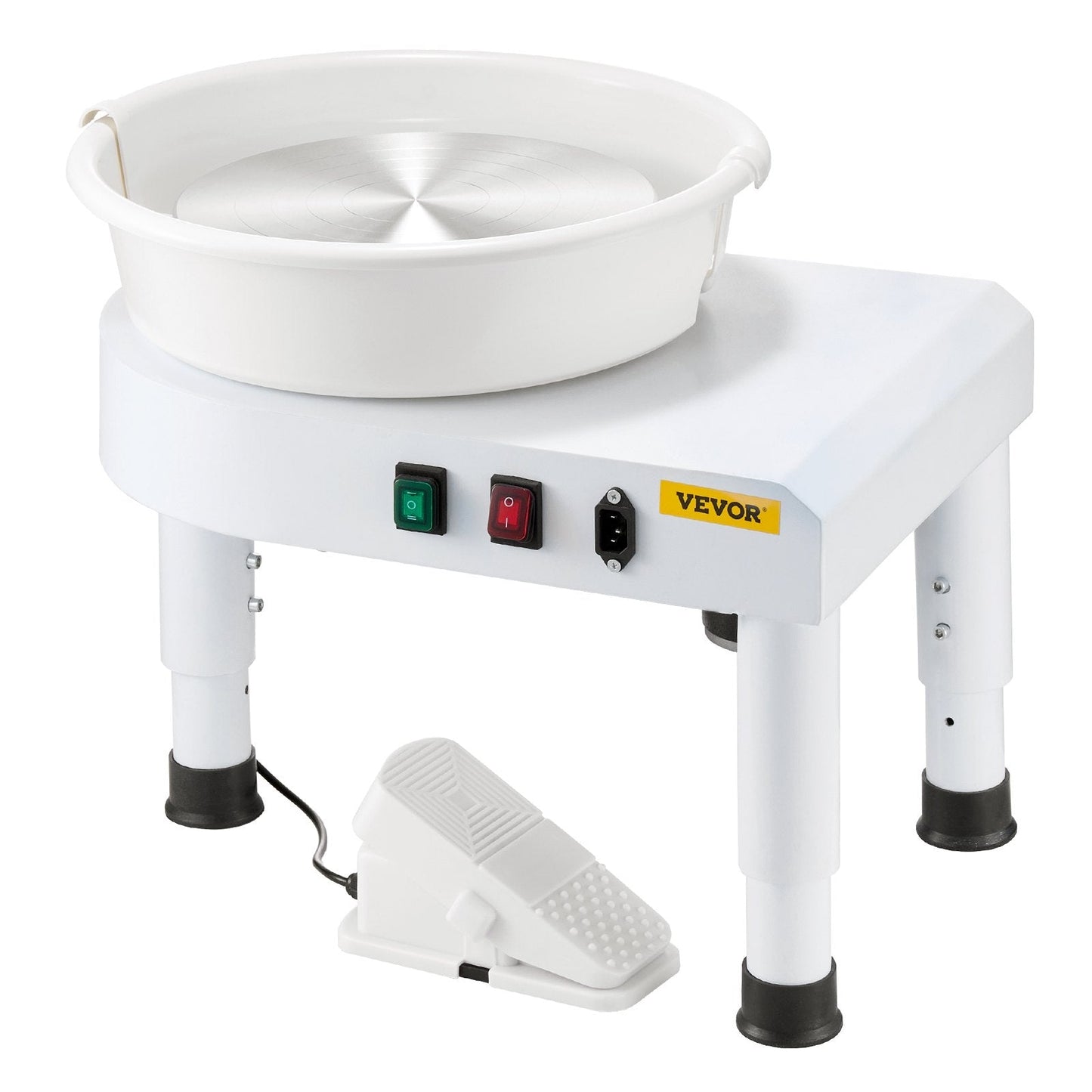 Pottery Wheel, 28 cm Ceramic Wheel Forming Machine, 60-300 RPM Speed Adjustable Foot Pedal, Adjustable Lift Leg, Detachable Basin, Complete Tool Accessory Kit for Work Art Craft DIY, White
