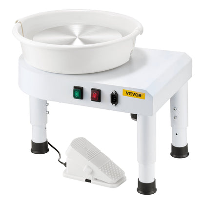 Pottery Wheel, 28 cm Ceramic Wheel Forming Machine, 60-300 RPM Speed Adjustable Foot Pedal, Adjustable Lift Leg, Detachable Basin, Complete Tool Accessory Kit for Work Art Craft DIY, White