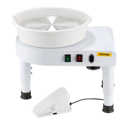 Pottery Wheel, 28 cm Ceramic Wheel Forming Machine, 60-300 RPM Speed Adjustable Foot Pedal, Adjustable Lift Leg, Detachable Basin, Complete Tool Accessory Kit for Work Art Craft DIY, White