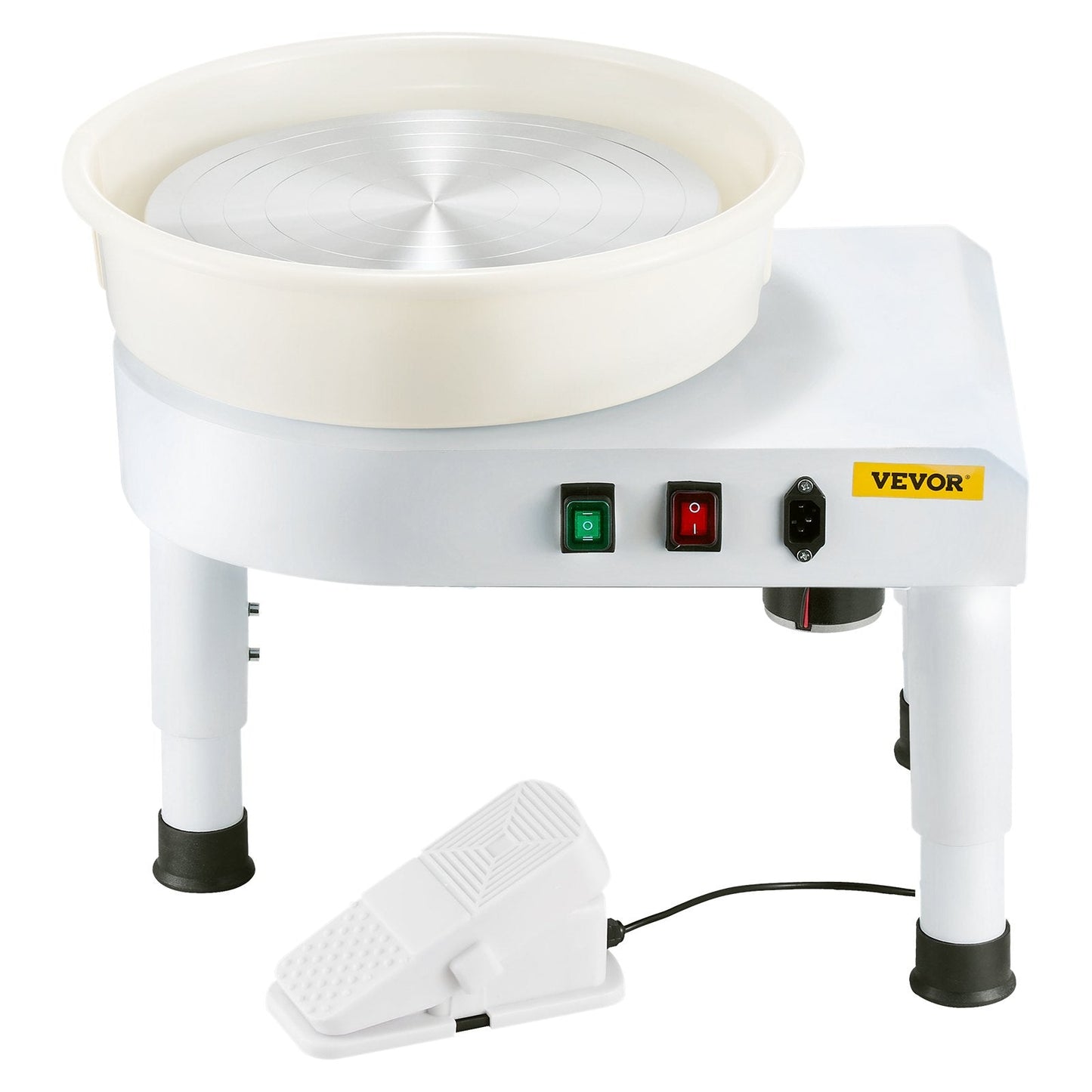 Pottery Wheel, 35 cm Ceramic Wheel Forming Machine, 60-300 RPM Speed Adjustable Foot Pedal, Adjustable Lift Leg, Detachable Basin, Complete Tool Accessory Kit for Work Art Craft DIY, White