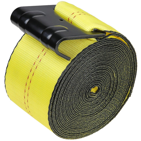 Winch Straps, 10.2 cm x 12.2 m, 2.7T Load Capacity, 8.2T Break Strength, Truck Straps with Flat Hook, Flatbed Tie Downs Cargo Control for Trailers, Farms, Rescues, Tree Saver, Yellow (10 Pack).