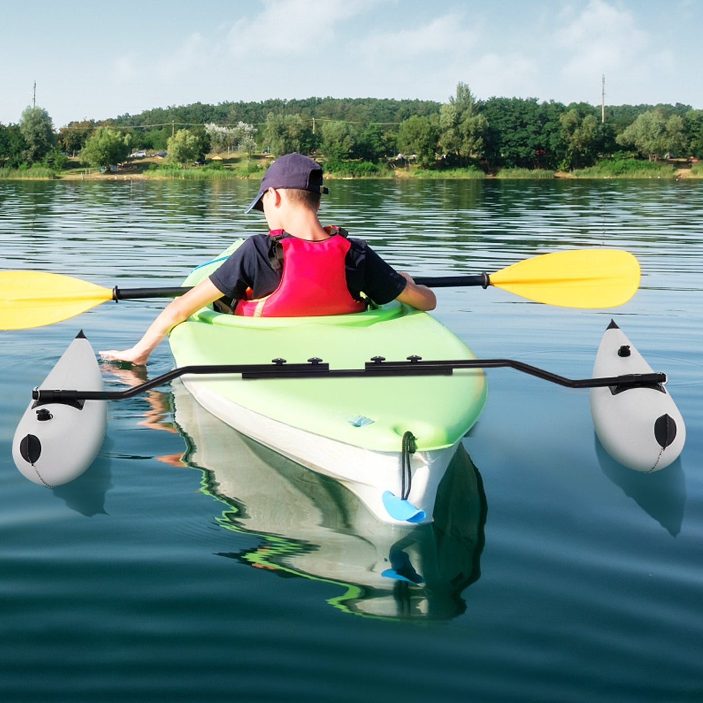 Kayak Outrigger Stabilizer Inflatable Outrigger Float 2PCS PVC w/ Arms Rod