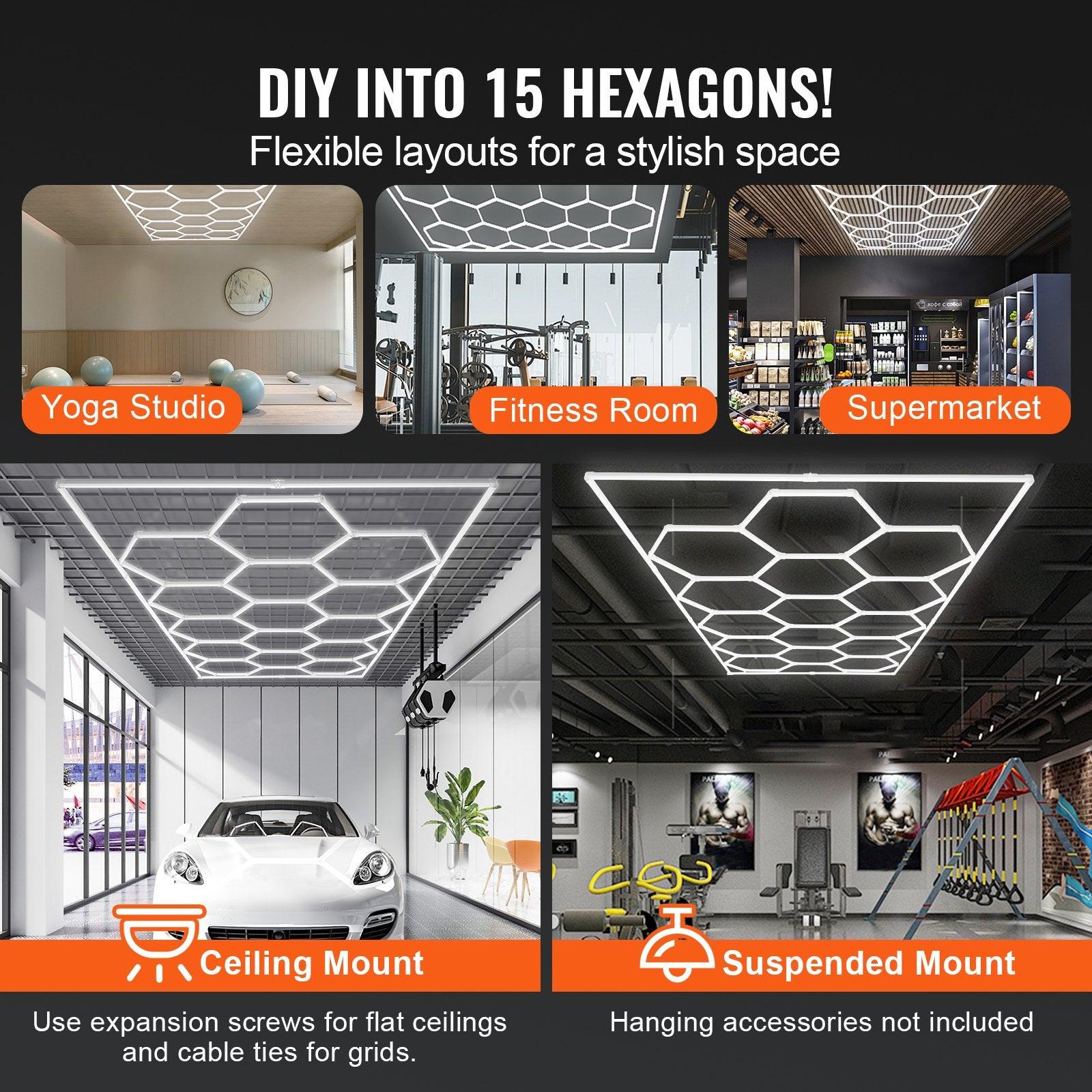 Hexagon Garage Lights 66300LM 15 Grids Honeycomb LED Shop Ceiling Light.