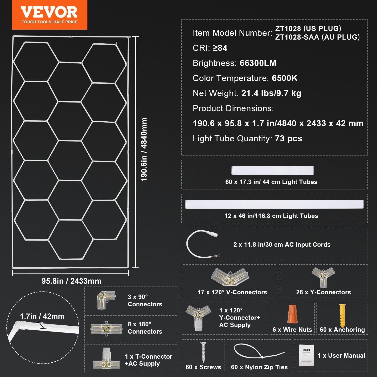 Hexagon Garage Lights 66300LM 15 Grids Honeycomb LED Shop Ceiling Light.