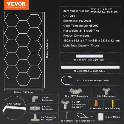 Hexagon Garage Lights 66300LM 15 Grids Honeycomb LED Shop Ceiling Light.