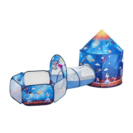 3 in 1 Kids Play Tent with Tunnel for Boys, Girls, Babies and Toddlers, Indoor/Outdoor Pop Up Playhouse with Carrying Bag & Banding Straps Birthday Gifts, Royal Blue Color Rocket Theme.