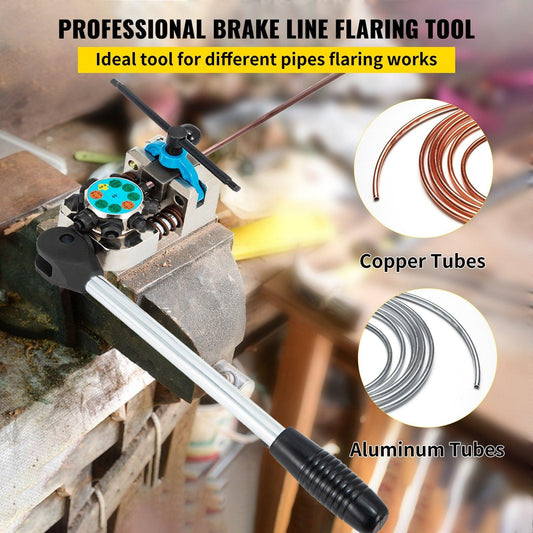 Brake Line Flaring Tool, 45 Degree Single, Double, and Bubble Flares for 3/16", 1/4", 5/16" and 3/8" Tube Size, Suitable for Soft Metal of Copper Lines.