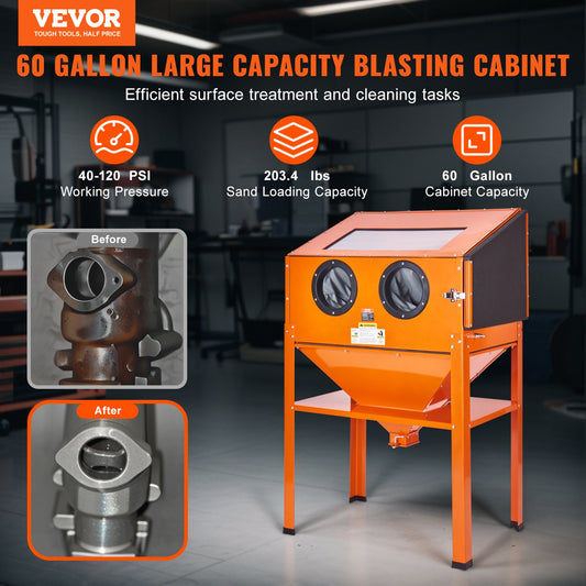 60 Gallon Sand Blasting Cabinet with Stand with Blasting Gun & 4 Nozzles