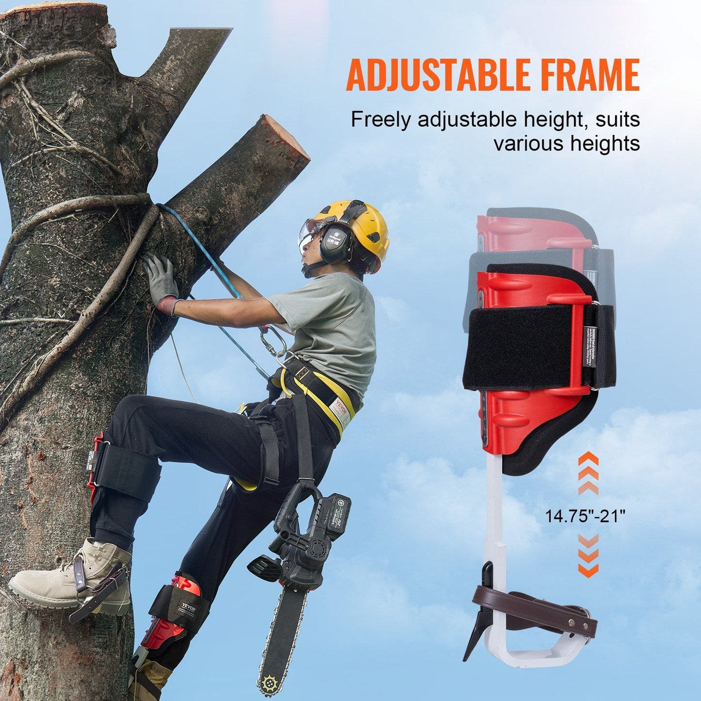 Tree Climbing Spikes, 1 Pair Aluminum Climbing Spurs, 350lbs Load Capacity Tree Climbing Gear with Straps and Spike Protectors, Arborist Equipment for Climbers, Hunting, Fruit Picking, Red