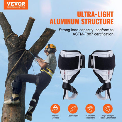 Tree Climbing Spikes, 1 Pair Aluminum Climbing Spurs, 350lbs Load Capacity Tree Climbing Gear with Straps and Spike Protectors, Arborist Equipment for Climbers, Hunting, Fruit Picking, White.