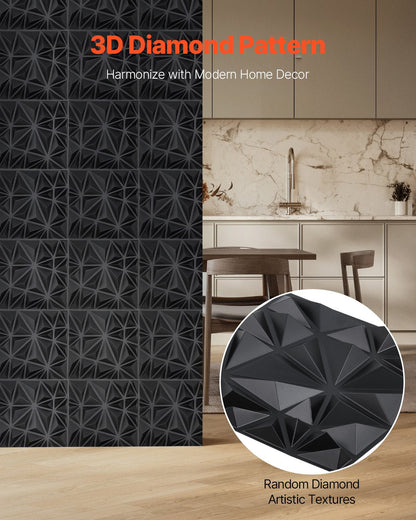 3D Wall Panels, 33-Pack 30 x 30 cm PVC Modern Art Minimalist Diamond Tiles, 2.97 m² Coverage Accent Wall Panel, Interior Home Decor for Ceiling, Bedroom, Living Room, Gaming Room, Matte Black