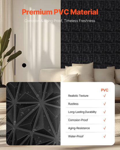 3D Wall Panels, 33-Pack 30 x 30 cm PVC Modern Art Minimalist Diamond Tiles, 2.97 m² Coverage Accent Wall Panel, Interior Home Decor for Ceiling, Bedroom, Living Room, Gaming Room, Matte Black
