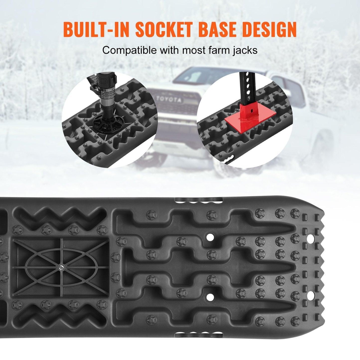 2PCS Traction Boards with PP for Mud Snow Sand Storage Bag Long Black.