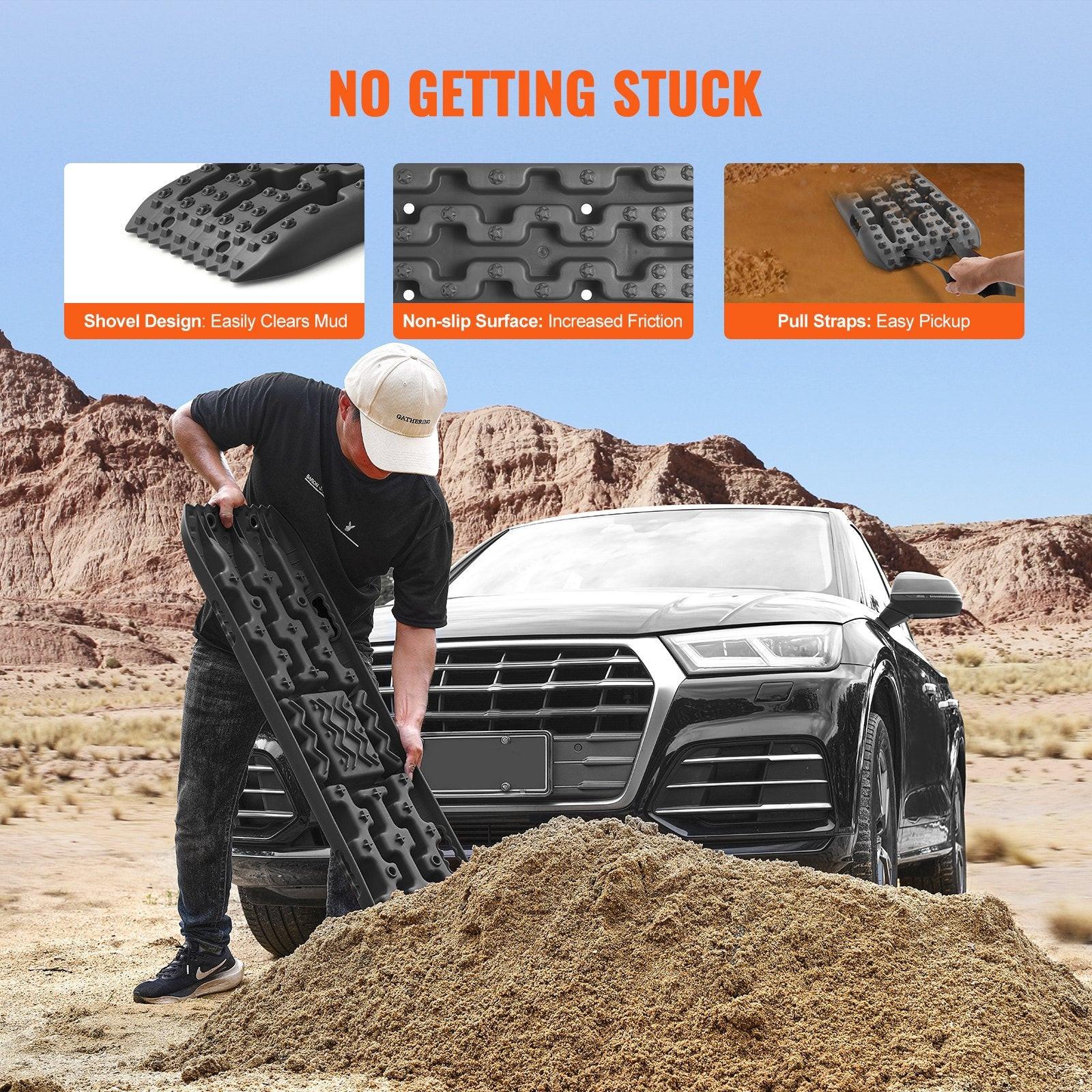 2PCS Traction Boards with PP for Mud Snow Sand Storage Bag Long Black.