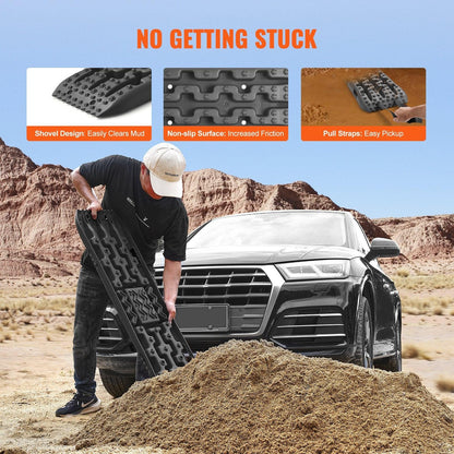 2PCS Traction Boards with PP for Mud Snow Sand Storage Bag Long Black.