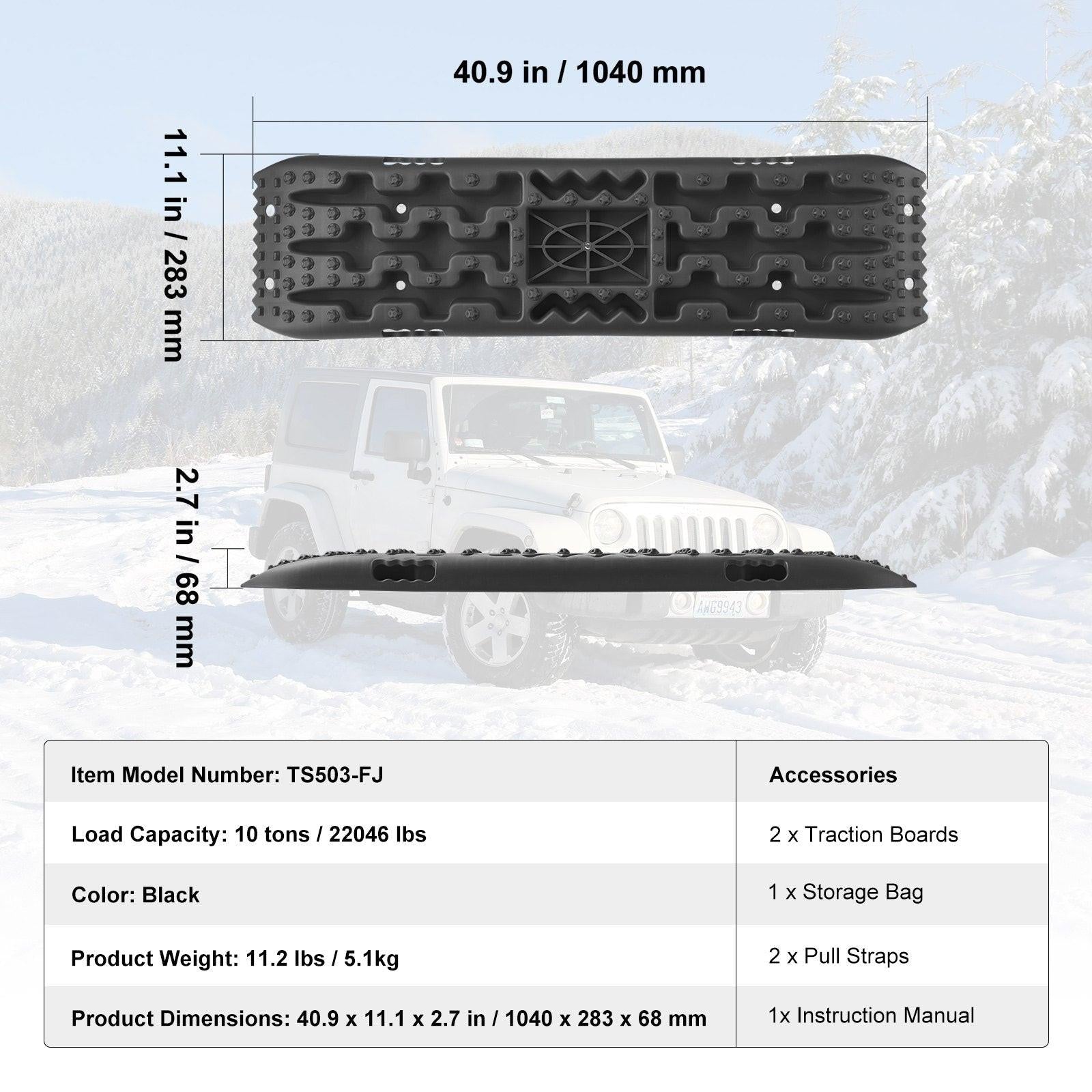 2PCS Traction Boards with PP for Mud Snow Sand Storage Bag Long Black.