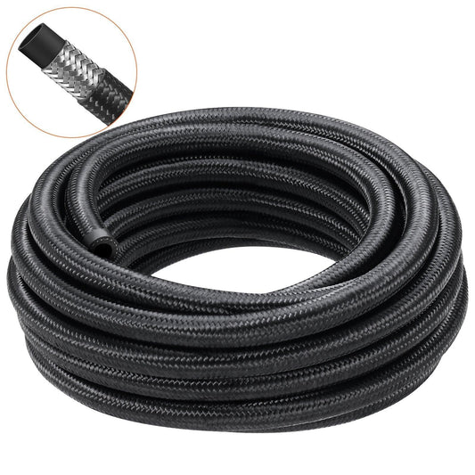 8AN Fuel Line Kit, 6.1 m Fuel Hose Kit, 1.0 cm Nylon Stainless Steel Braided Fuel Line Oil/Gas/Diesel Hose End Fitting Kit, with 12 PCS Swivel Fitting Adapter Kit, Black.