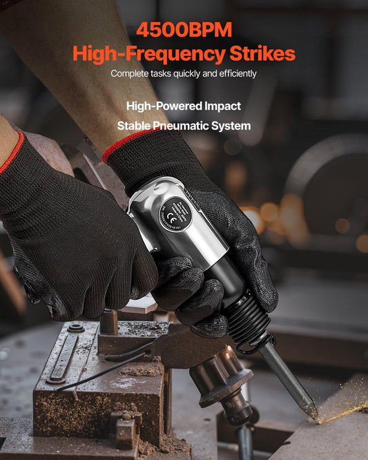 Air Hammer, 4500BPM PneumaticÂ Hammer with 40mm Stroke & 4PCS Chisels Round Shank, Lightweight & Compact Air Chisel Pneumatic Shovel Tool for Cutting Punching Scraping.
