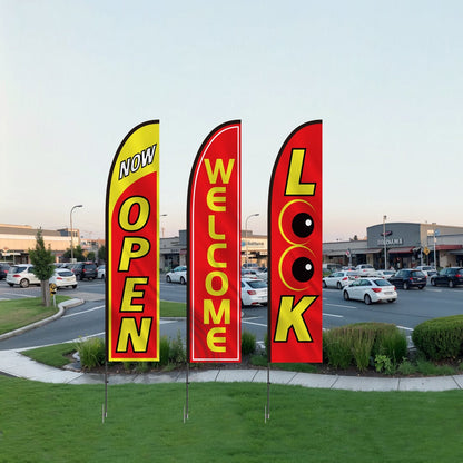 Open Flags for Business Advertising Feather Flag Kit Open Look Welcome