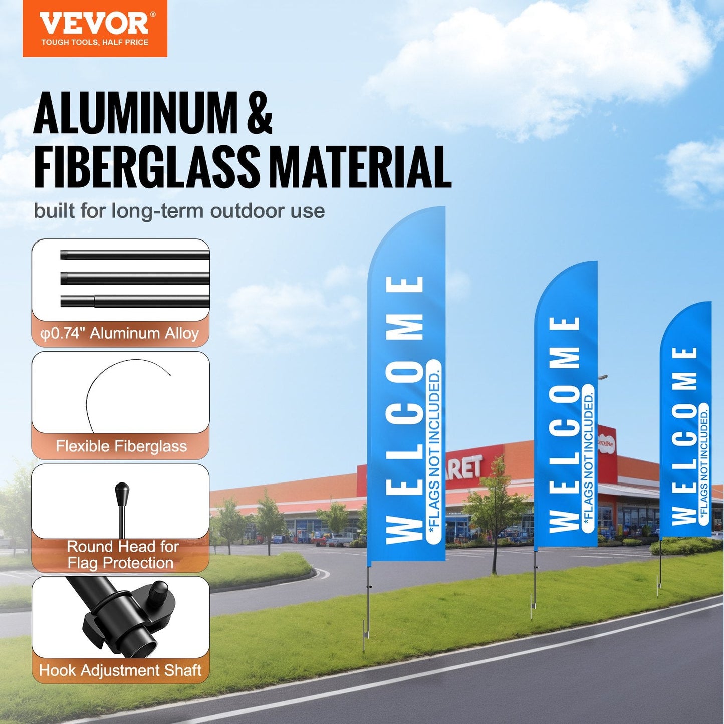 Feather Flag Pole Kit, Swooper Flag Pole Set 16.3 ft, Sign Flag Poles for Business Advertising Flags Outdoor, with A Ground Stake and Carrying Bag (Flag Not Included)