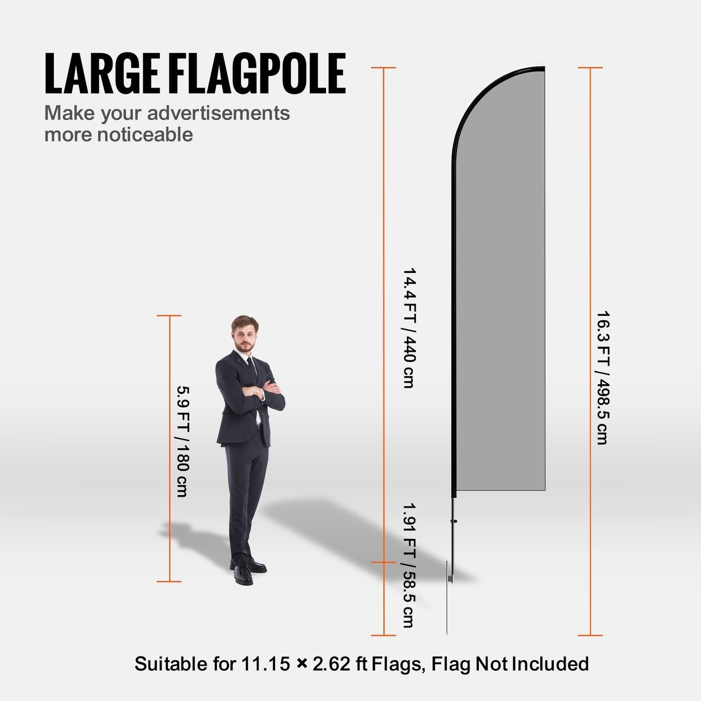 Feather Flag Pole Kit, Swooper Flag Pole Set 16.3 ft, Sign Flag Poles for Business Advertising Flags Outdoor, with A Ground Stake and Carrying Bag (Flag Not Included)