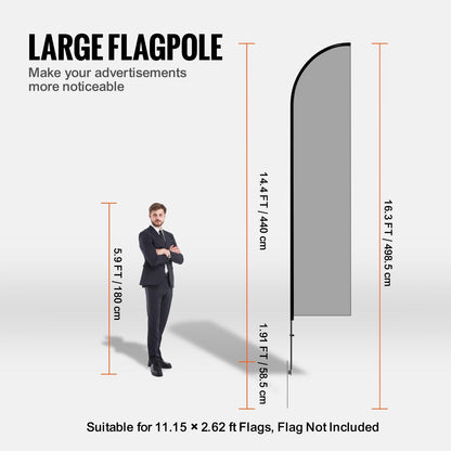 Feather Flag Pole Kit, Swooper Flag Pole Set 16.3 ft, Sign Flag Poles for Business Advertising Flags Outdoor, with A Ground Stake and Carrying Bag (Flag Not Included)