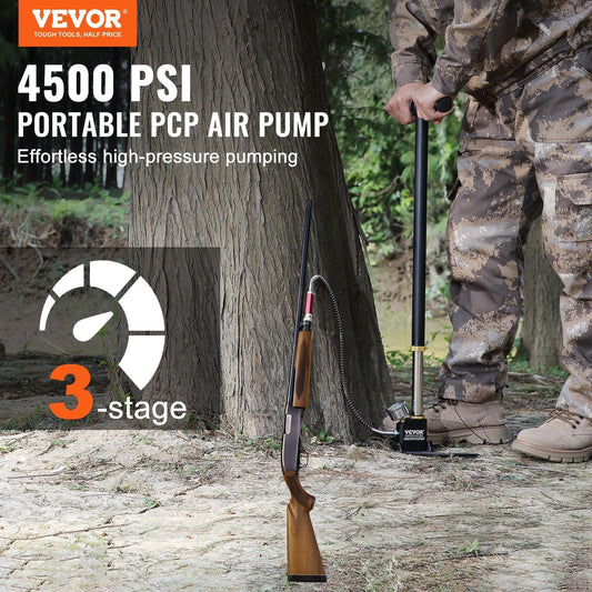 PCP Hand Pump, 3 Stage, 30Mpa 4500 PSI High Pressure PCP Air Rifile Filling Stirrup Pump with Oil-Moisture Filter Pressure Gauge, Stainless Steel for Airguns Scuba Tank Paintball Filling Tire.