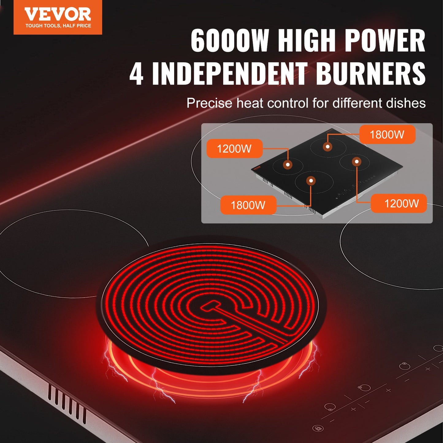 Built-in Electric Cooktop Radiant Ceramic Cooktop 4 Burners 23.2x20.5 inch