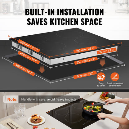 Built-in Electric Cooktop Radiant Ceramic Cooktop 4 Burners 23.2x20.5 inch