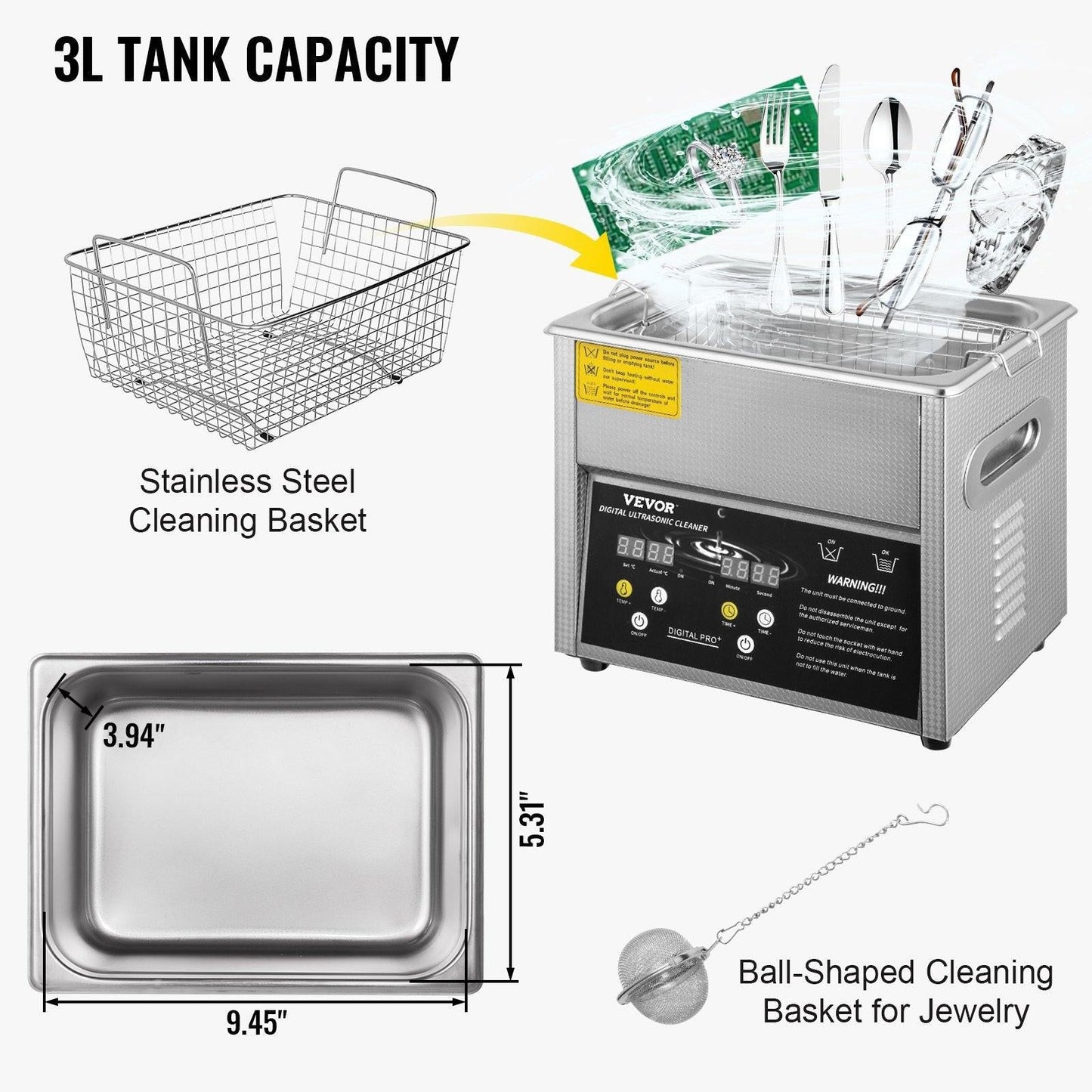 Digital Ultrasonic Cleaner 3L Ultrasonic Cleaning Machine 220V 50kHz Sonic Cleaner Machine 304 Stainless Steel Ultrasonic Cleaner Machine with Heater and Timer for Cleaning Jewelry Glasses Watch.
