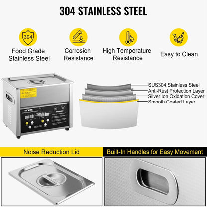 Digital Ultrasonic Cleaner 3L Ultrasonic Cleaning Machine 220V 50kHz Sonic Cleaner Machine 304 Stainless Steel Ultrasonic Cleaner Machine with Heater and Timer for Cleaning Jewelry Glasses Watch.