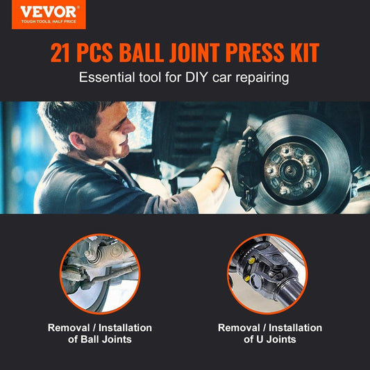 Ball Joint Press Kit, 21 pcs Tool Kit, C-press Ball joint Remove and Install Tools, for Most 2WD and 4WD Cars, Heavy Duty Ball Joint Repair Kit for Automotive Repairing.