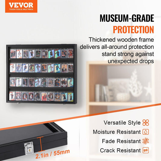 36 Graded Sports Card Display Case, 775 x 617 x 55 mm, Baseball Card Display Frame with 98% UV Protection Clear View PC Glass, Lockable Wall Cabinet for Football Basketball Hockey Trading Card.