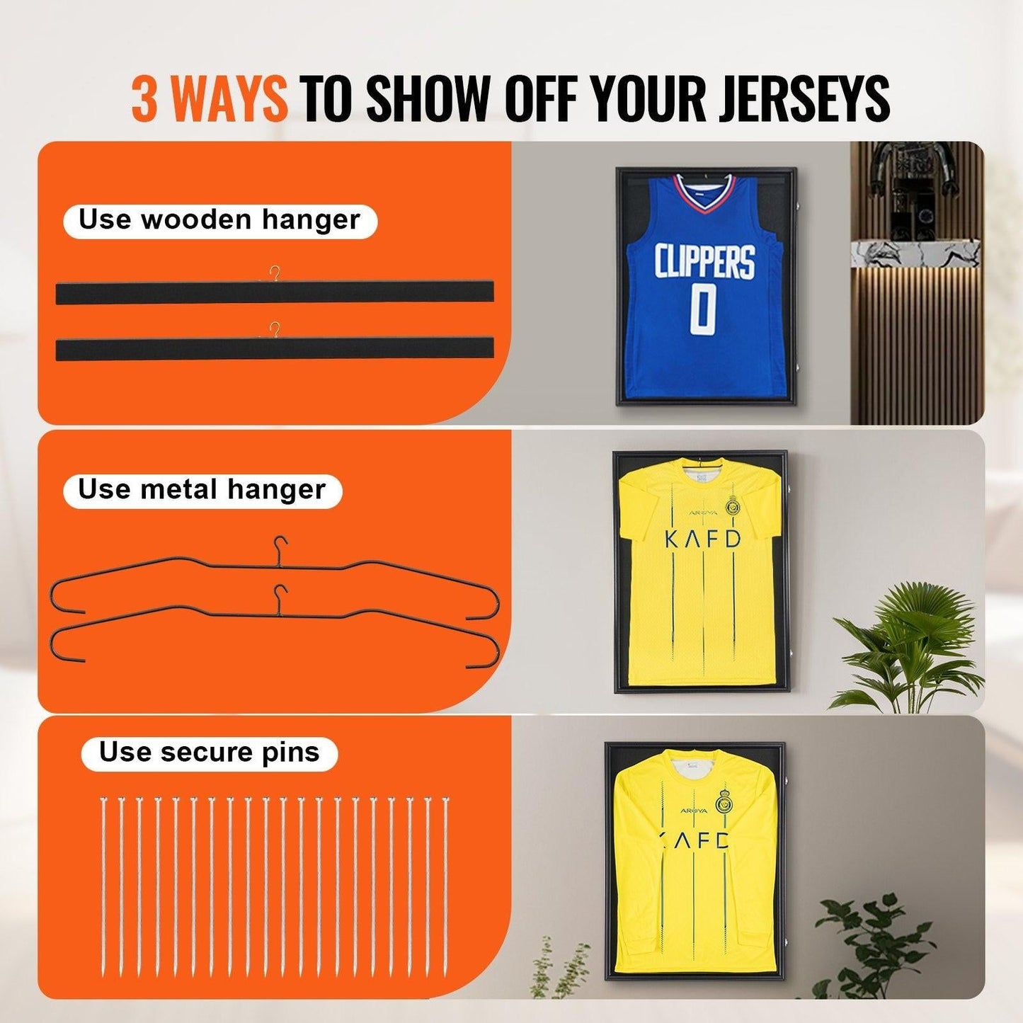 2PCs Jersey Display Frame Case, 590 x 790 x 40 mm, Large Lockable Sport Jersey Shadow Box with 98% UV Protection PC Glass and Hangers, for Baseball Basketball Football Hockey Shirt and Uniform.
