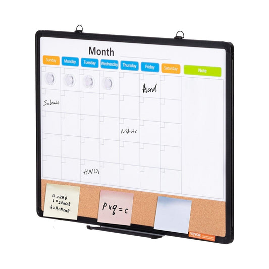 24"x 18" Monthly Calendar Whiteboard & Cork Board Combo with Aluminum Frame â 2-in-1 Magnetic Dry Erase Bulletin Board for Wall Mount â Ideal for School, Home, Office.