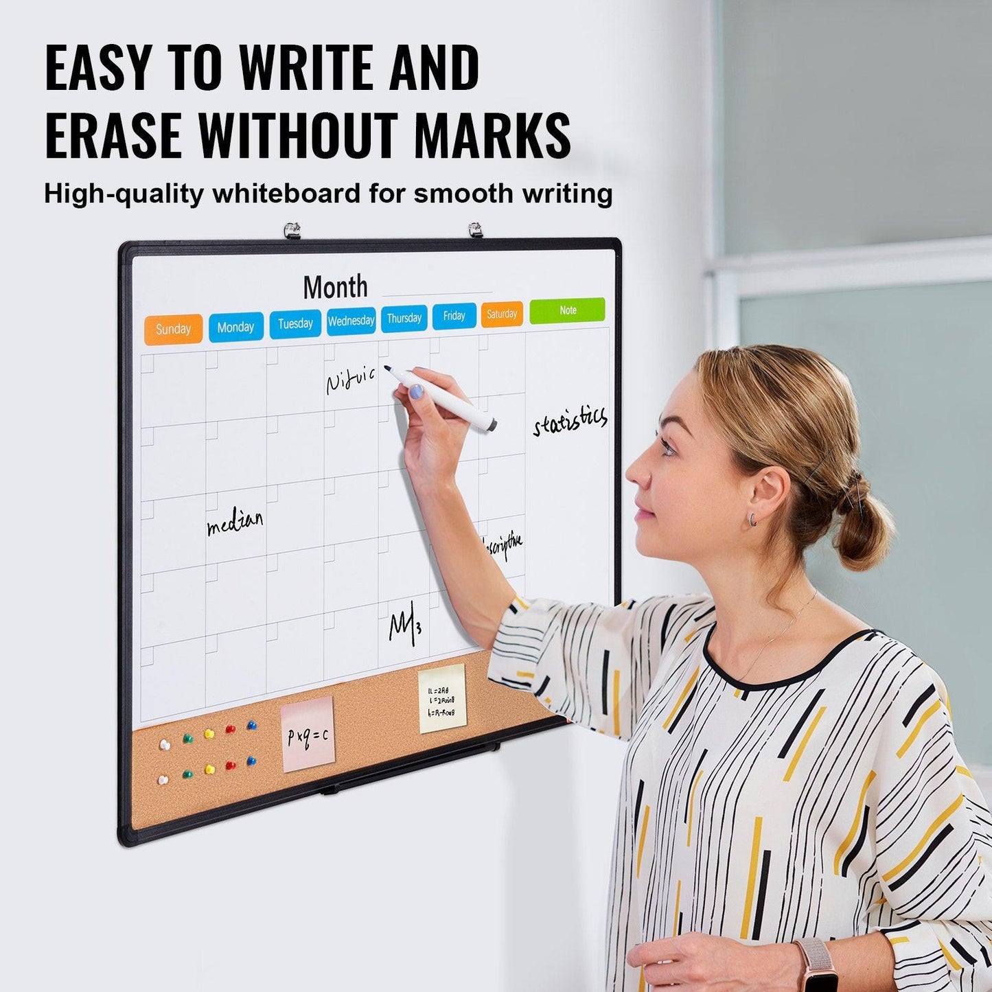 36"x 24" Monthly Calendar Whiteboard & Cork Board Combo with Aluminum Frame â 2-in-1 Magnetic Dry Erase Bulletin Board for Wall Mount â Ideal for School, Home, Office.