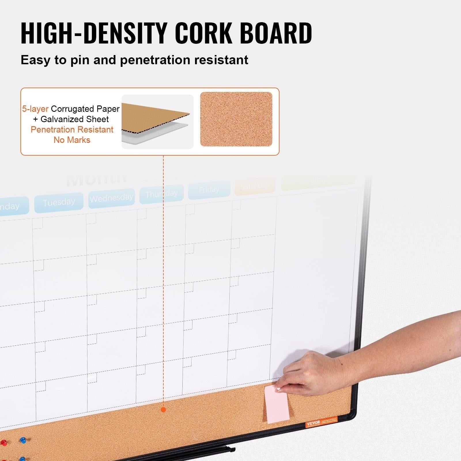 36"x 24" Monthly Calendar Whiteboard & Cork Board Combo with Aluminum Frame â 2-in-1 Magnetic Dry Erase Bulletin Board for Wall Mount â Ideal for School, Home, Office.