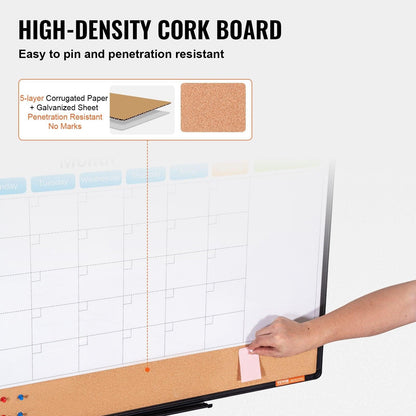 36"x 24" Monthly Calendar Whiteboard & Cork Board Combo with Aluminum Frame â 2-in-1 Magnetic Dry Erase Bulletin Board for Wall Mount â Ideal for School, Home, Office.