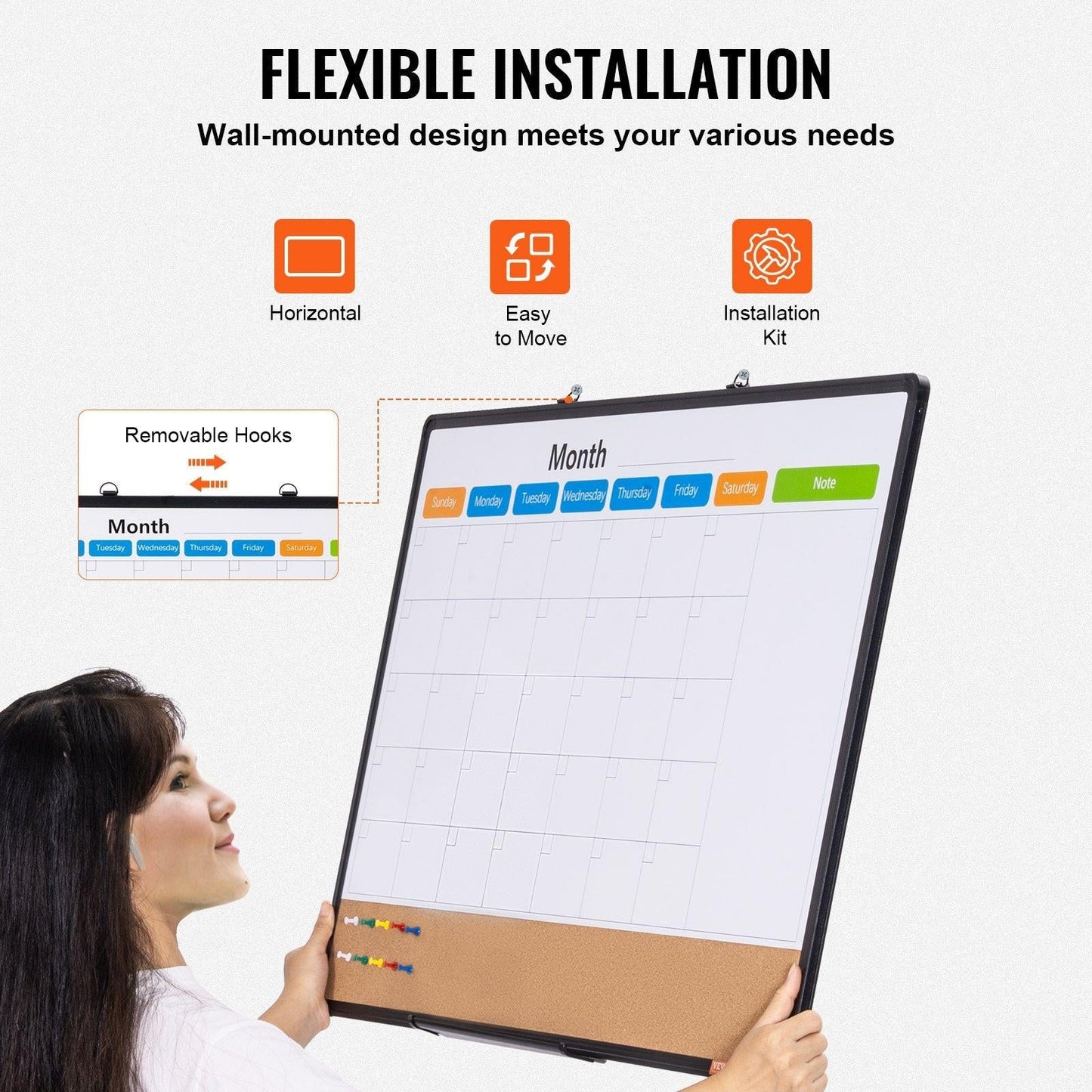 36"x 24" Monthly Calendar Whiteboard & Cork Board Combo with Aluminum Frame â 2-in-1 Magnetic Dry Erase Bulletin Board for Wall Mount â Ideal for School, Home, Office.