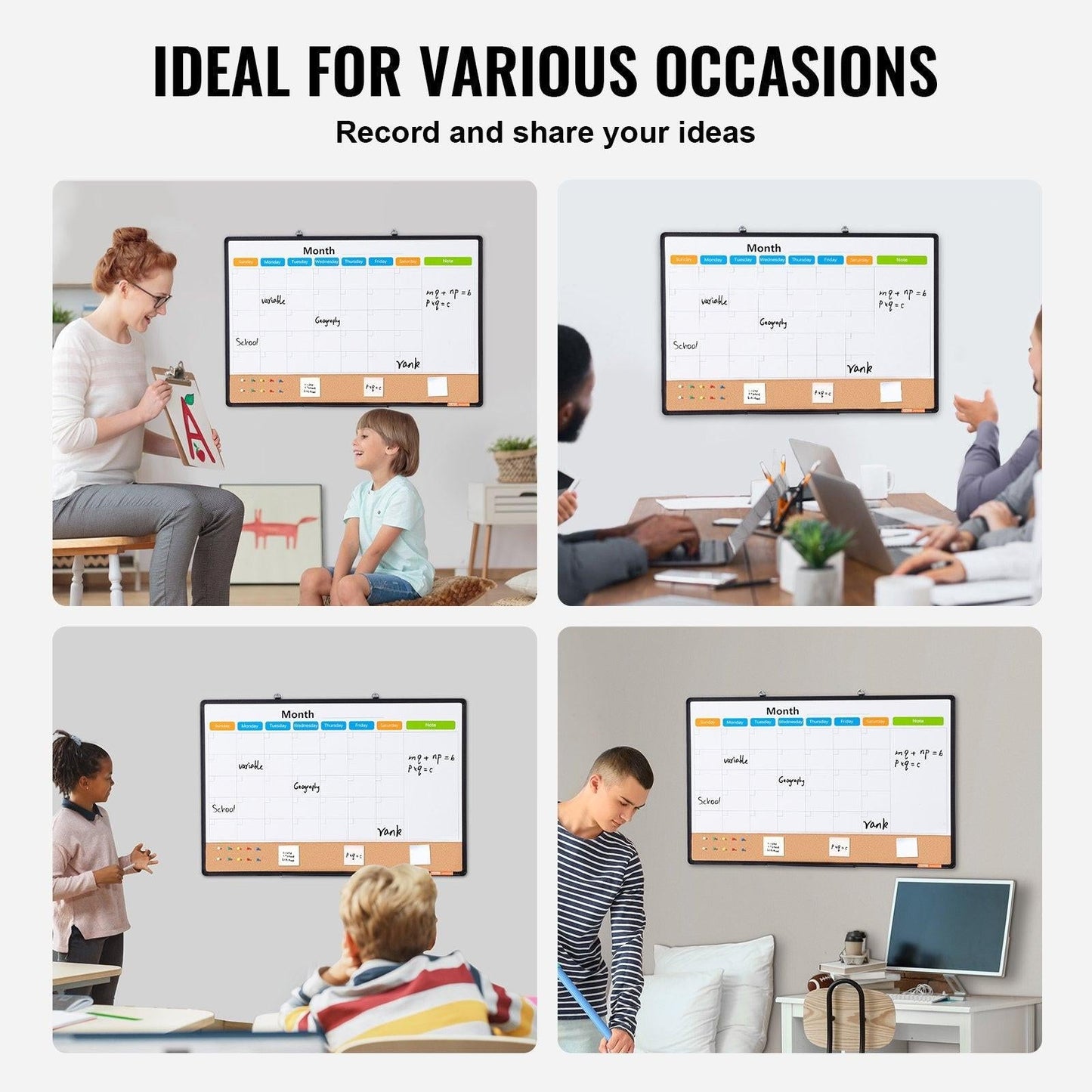 36"x 24" Monthly Calendar Whiteboard & Cork Board Combo with Aluminum Frame â 2-in-1 Magnetic Dry Erase Bulletin Board for Wall Mount â Ideal for School, Home, Office.