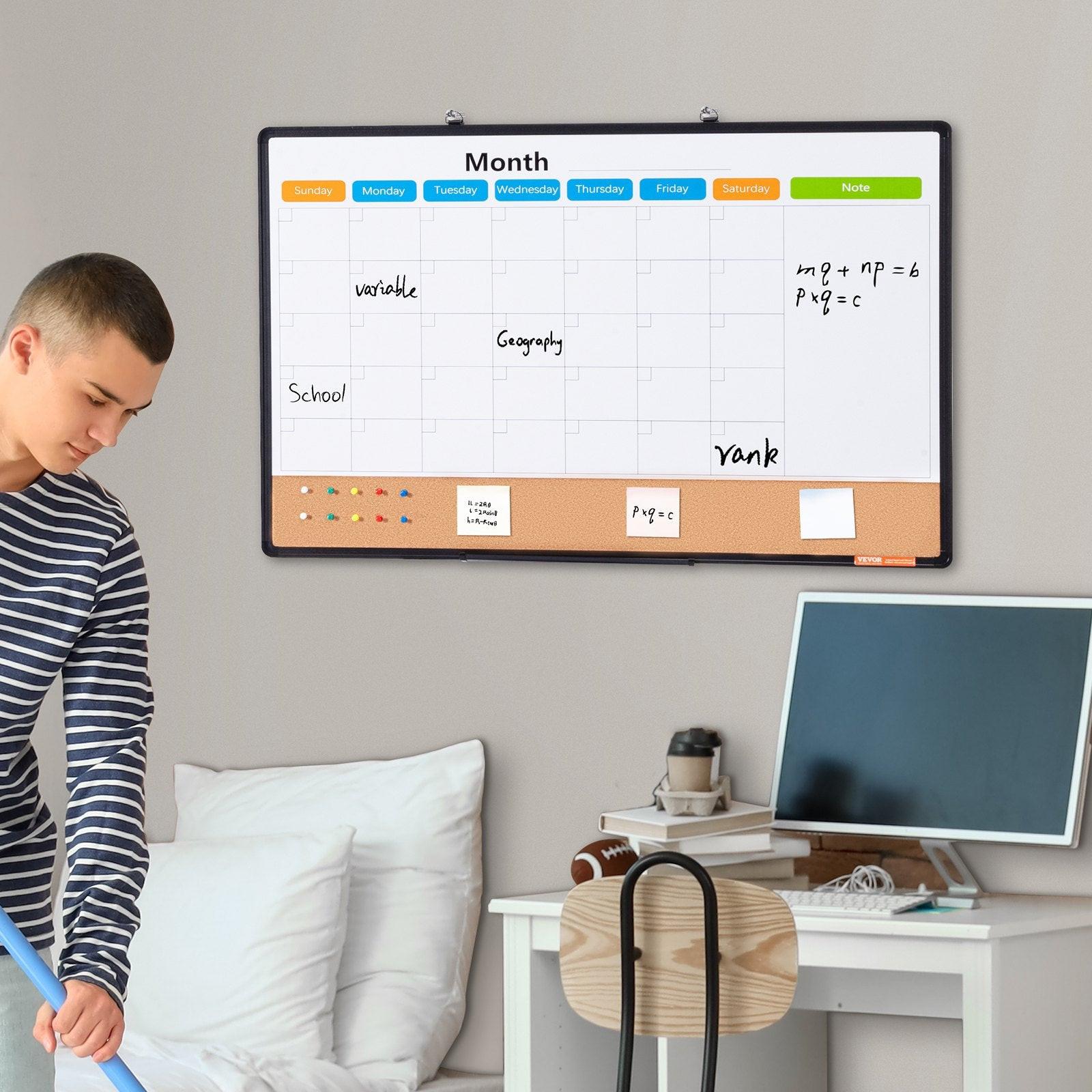 36"x 24" Monthly Calendar Whiteboard & Cork Board Combo with Aluminum Frame â 2-in-1 Magnetic Dry Erase Bulletin Board for Wall Mount â Ideal for School, Home, Office.