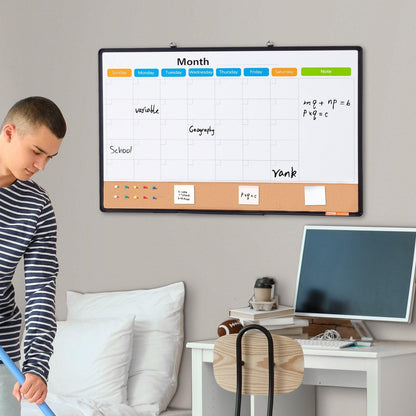 36"x 24" Monthly Calendar Whiteboard & Cork Board Combo with Aluminum Frame â 2-in-1 Magnetic Dry Erase Bulletin Board for Wall Mount â Ideal for School, Home, Office.