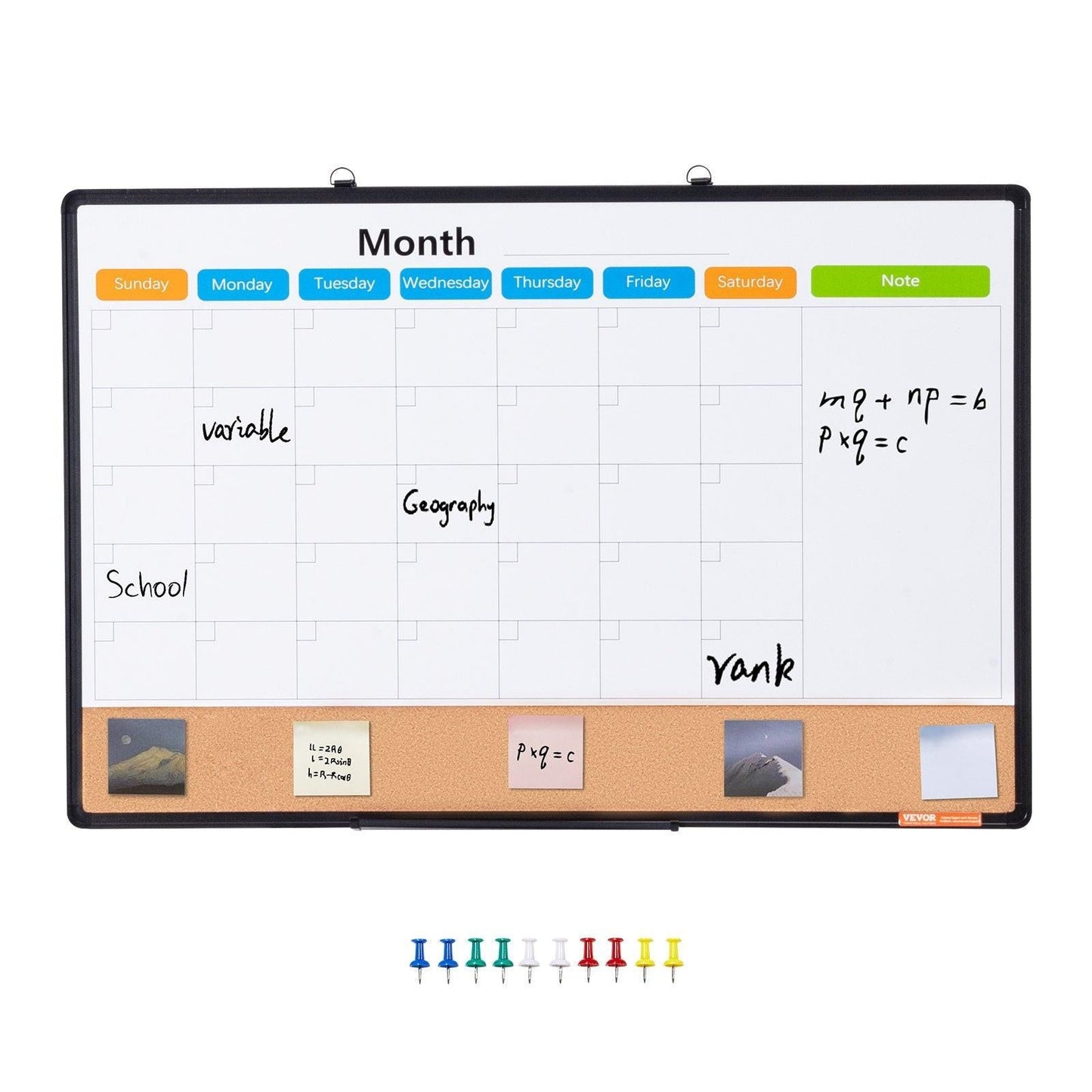 36"x 24" Monthly Calendar Whiteboard & Cork Board Combo with Aluminum Frame â 2-in-1 Magnetic Dry Erase Bulletin Board for Wall Mount â Ideal for School, Home, Office.