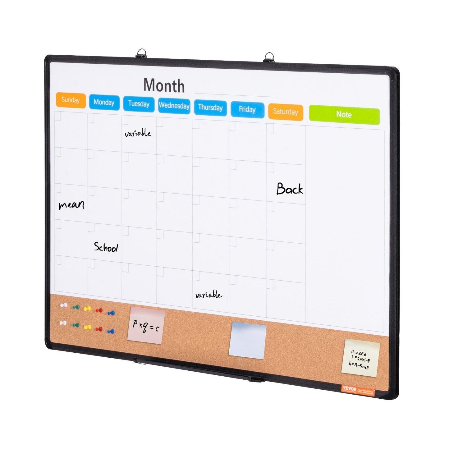 36"x 24" Monthly Calendar Whiteboard & Cork Board Combo with Aluminum Frame â 2-in-1 Magnetic Dry Erase Bulletin Board for Wall Mount â Ideal for School, Home, Office.