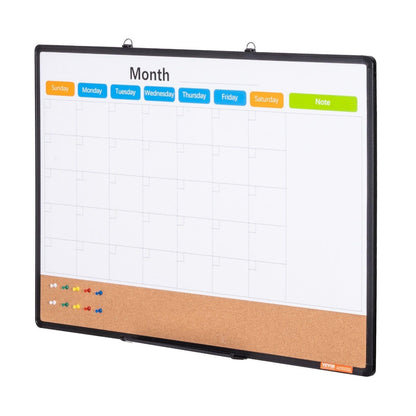 36"x 24" Monthly Calendar Whiteboard & Cork Board Combo with Aluminum Frame â 2-in-1 Magnetic Dry Erase Bulletin Board for Wall Mount â Ideal for School, Home, Office.