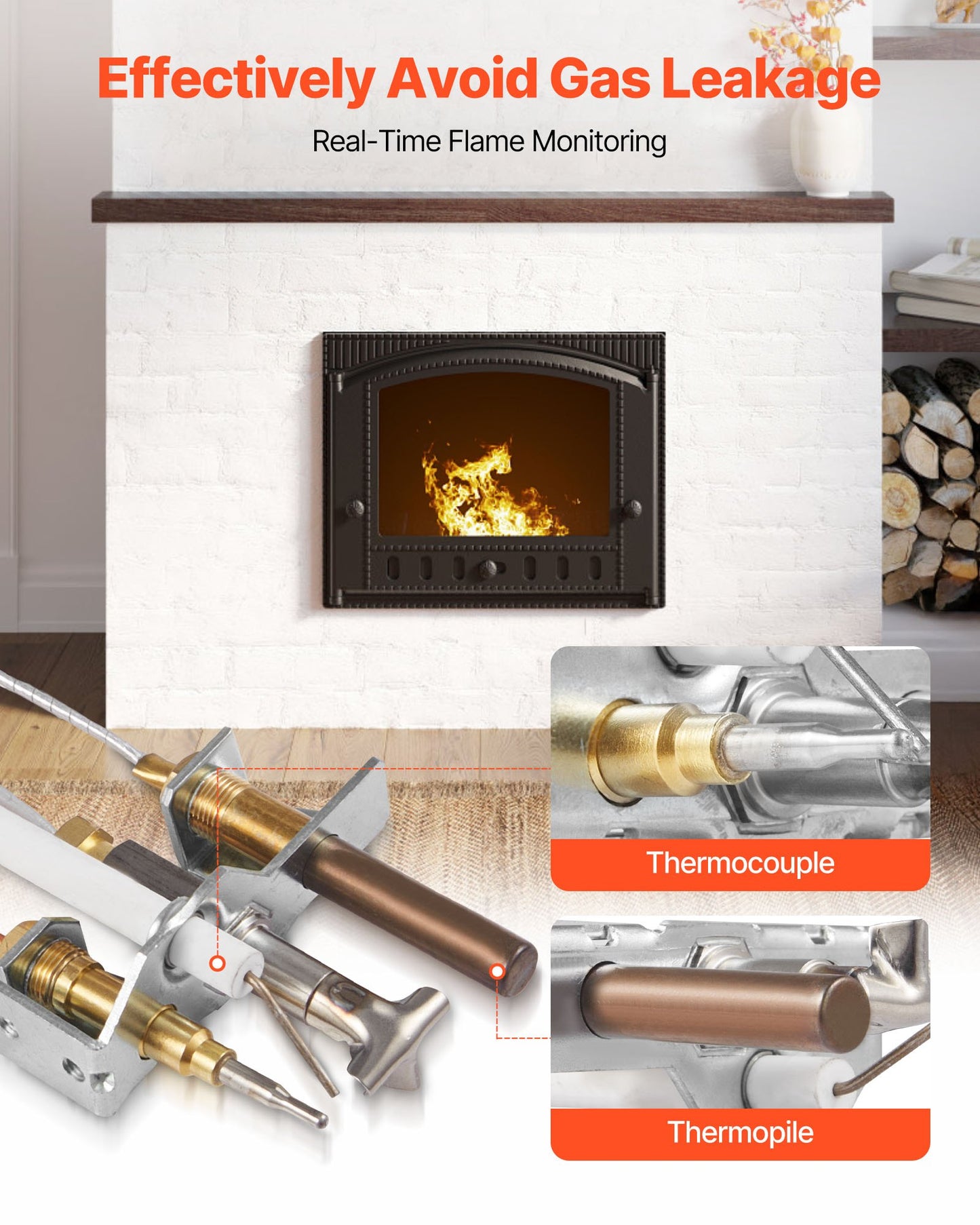 Gas Pilot Assembly, OE 4021-732, 25660 Fireplace Gas Pilot Assembly, Natural Gas Ignition Replacement with Pilot Tube, Thermocouple, Thermopile, Wires, Compatible with Heatilator Models