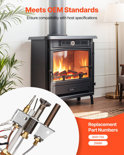 Gas Pilot Assembly, OE 4021-732, 25660 Fireplace Gas Pilot Assembly, Natural Gas Ignition Replacement with Pilot Tube, Thermocouple, Thermopile, Wires, Compatible with Heatilator Models