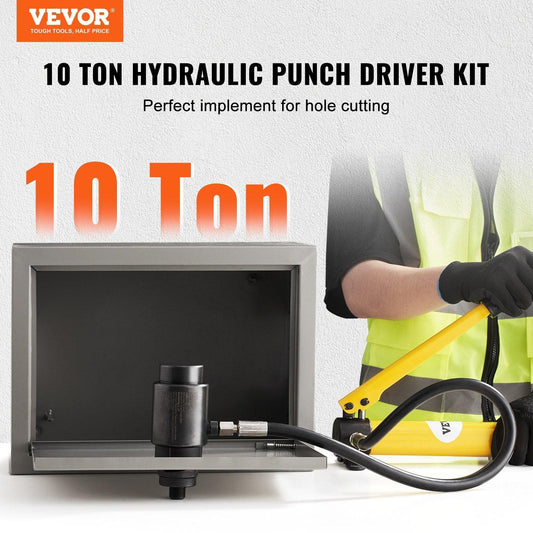 10 Ton Hydraulic Knockout Punch Kit, 1/2" to 2" Conduit Hole Cutter Set, KO Tool Kits with Puncher 6 Piece, Metal Sheet Driver Tools, For Aluminum, Brass, Stainless Steel, Fiberglass and Plastic.